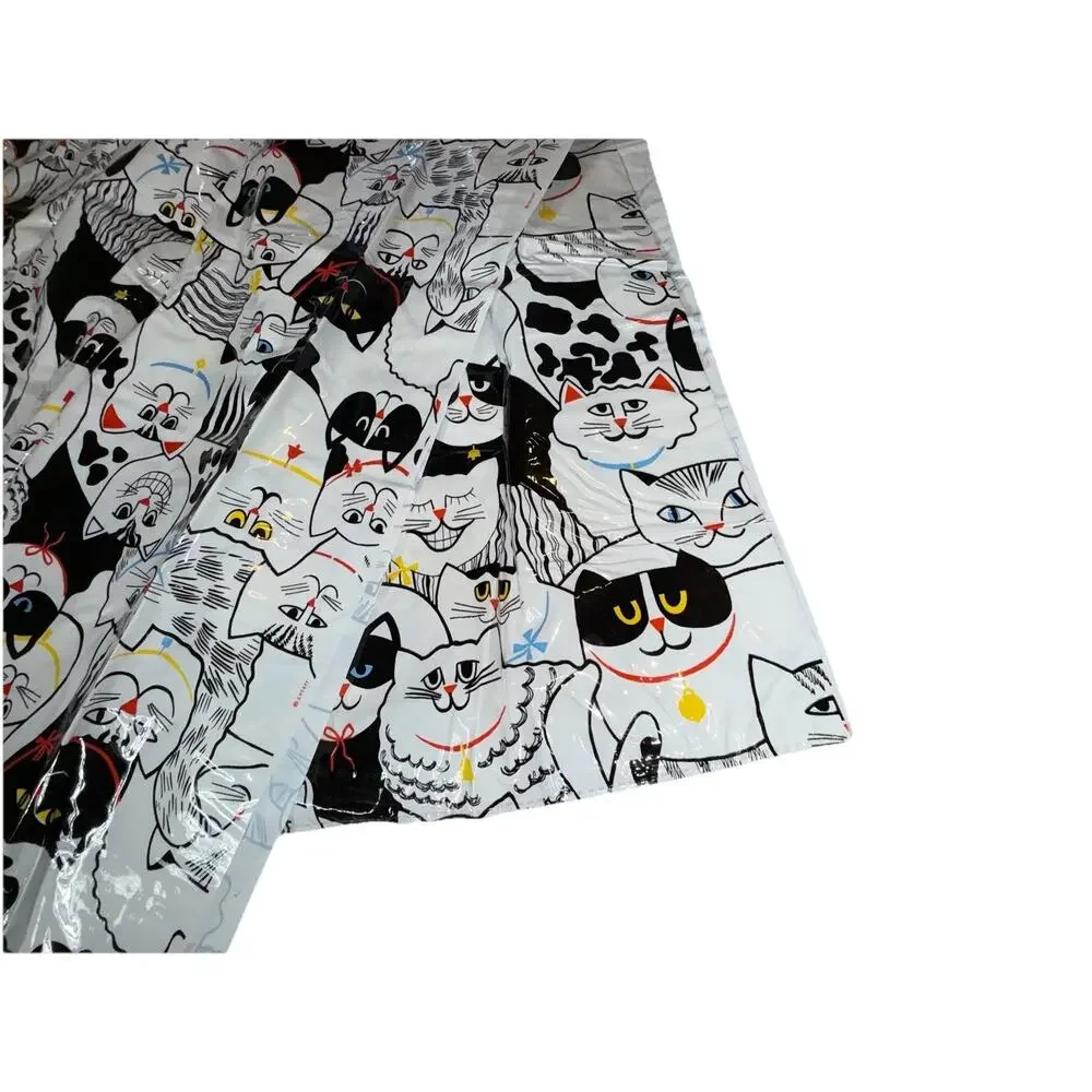 Vintage Fun & Unique Cat Shower Curtain Plastic Kitten Print White Black Pattern
